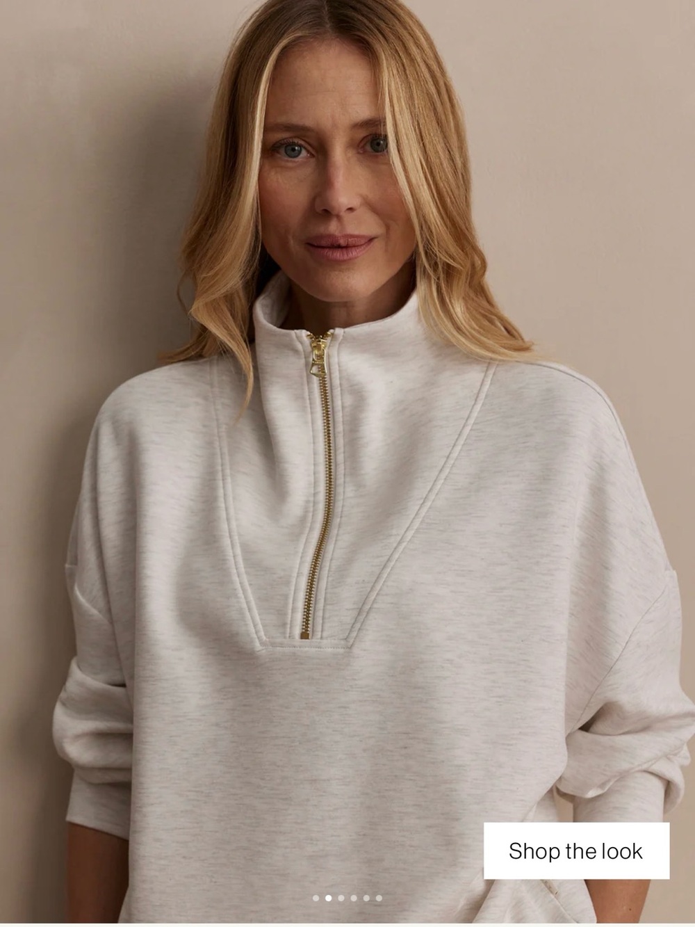 Varley Cream Heathered Half-Zip Pullover with Gold Zipper with matching joggers